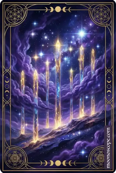 Sieben der Stäbe Tarotkarte – Figur verteidigt ihre Position gegen äußeren Widerstand